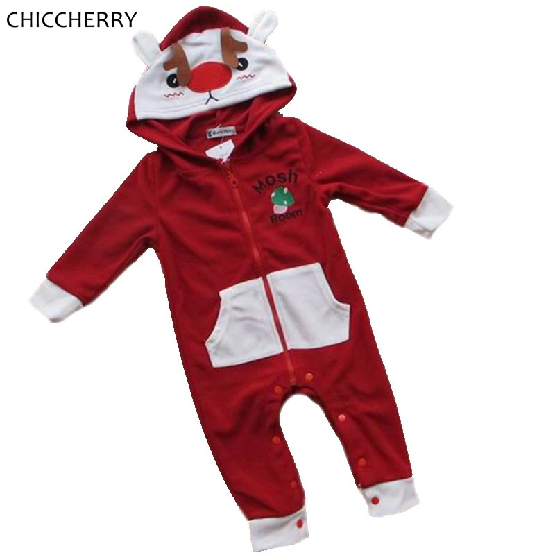 18M Reno de nariz roja de una pieza de Navidad con capucha Unisex bebé niña