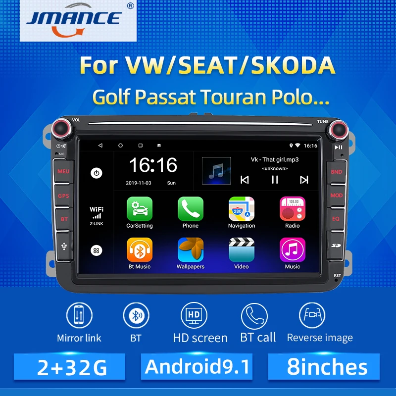 Автомобильный мультимедийный видеоплеер JMANCE для passat b6 b7/Seat/Skoda/Golf/Polo Android 2Din GPS
