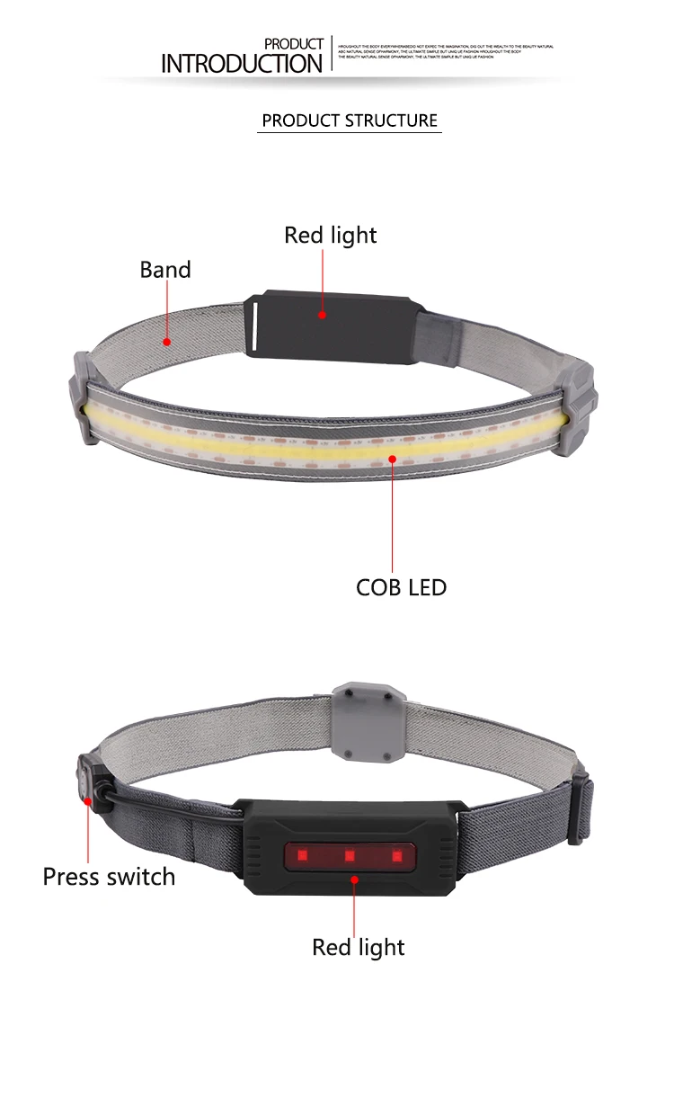 cob farol led bateria embutida recarregável farol cabeça lâmpada impermeável iluminação branca vermelha para acampar trabalhando