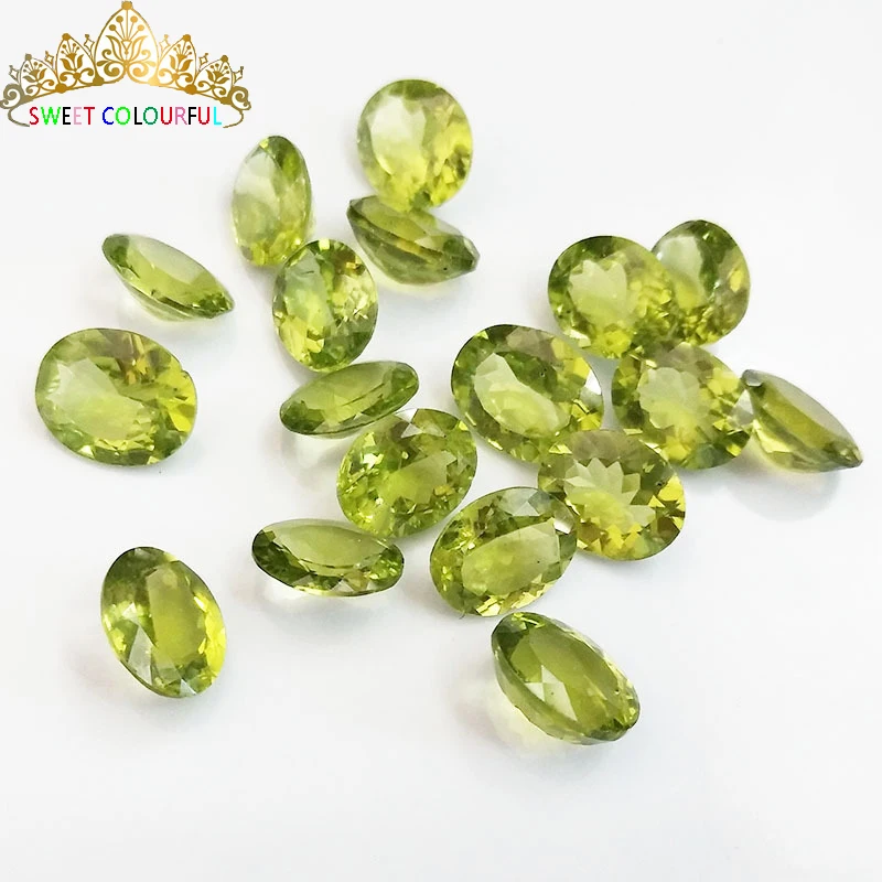 

100% Natural Peridot face 6*8mm oval bare Stone can use Ring Necklace Jewelry 1 bags have10pcs