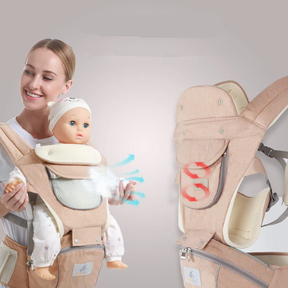 Breathable Baby Carrier Infant Baby Hipseat Sling Front Facing Kangaroo Ergonomic Baby Wrap Carrier Backpack for All Seasons