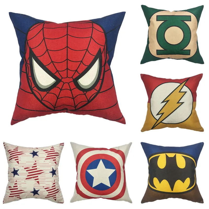 

1pcs Pillow Cover Case Pillowcase Avengers Spiderman Batman Square Flax Cushion Bed Home Fashion decoration