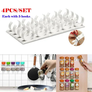 

4pcs 20-Clips Kitchen Spice Jar Rack Seasoning Jar Storage Holder Cupboard Door Cabinet Wall Mounted JDH88