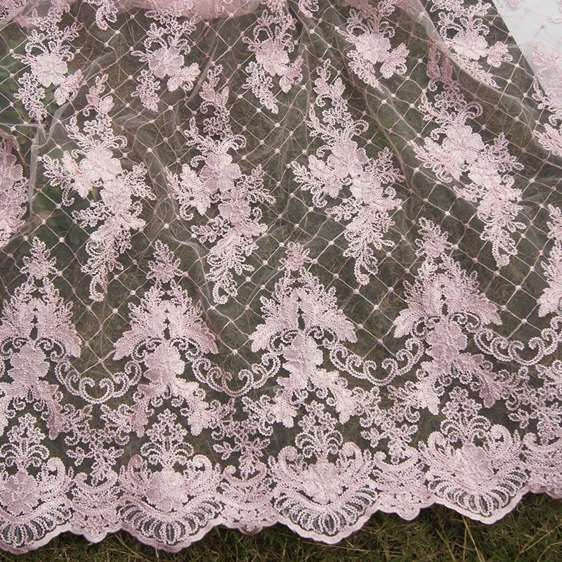 Трехмерная вышивка в розовой ткани Водорастворимая кружевная сетка вышивка tissu высокого класса платье одежда материал