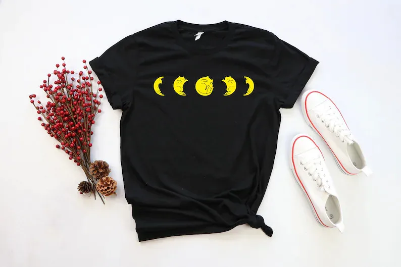 Moon Phases mother Cat Lover cotton Shirt Unisex Short Sleeve Women's Aesthetic O Neck Top Tee harajuku y2k cotton Drop Shipping