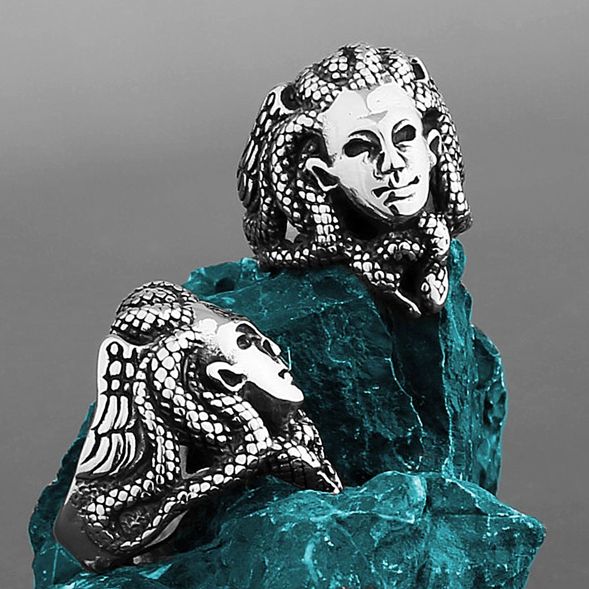 Винтажное кольцо Medusa греческой мифологии мужское и женское из нержавеющей стали