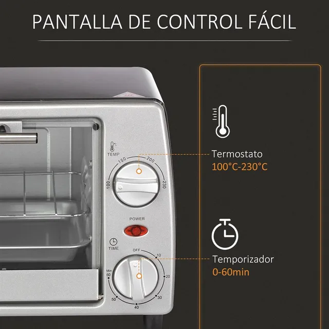 Forno Elettrico Da Tavolo Homcom 10 L 750W Temperatura 230 ℃     36,5X26X22 cm Argento 4