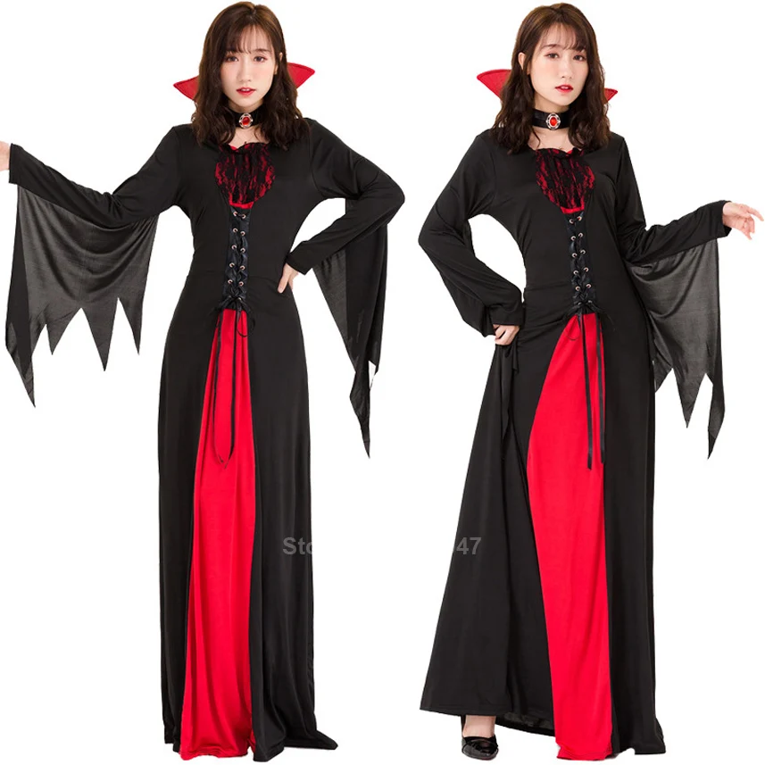 Винтажные средневековые костюмы для женщин Хэллоуин вампир ведьма косплей платье Красный Черный бандаж Готический карнавал корт принцесса платье