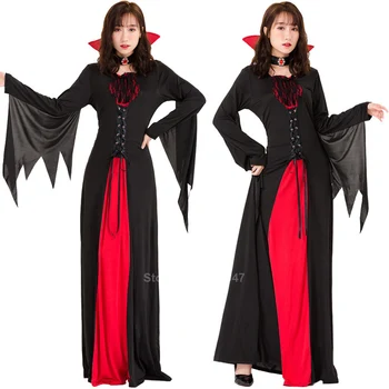 

Vintage Medieval Costumes for Women Halloween Vampire Witch Cosplay Dress Red Black Bandage Gothic Carnival Court Princess Dress