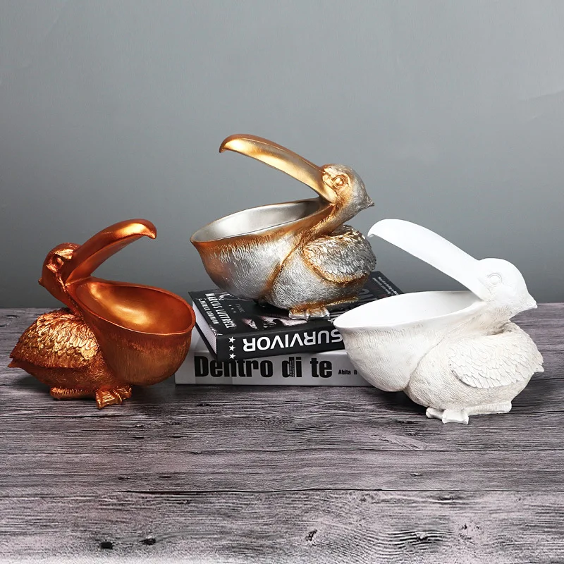 Creative European Pelican Statue Holder for Key Phone Home Decor Storage Animal Ornament Storage Resin Art