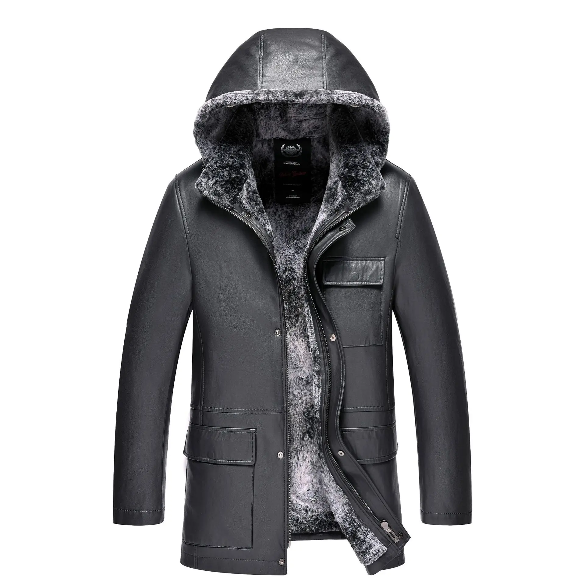 

9166 New Fashion Winter Clothing Plus Size Men's Sheepskin Leather Coat Middle and Long Snow Rabbit Fluffy Fur Jacket