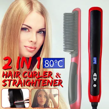 

Hair Straightener Brush Professional Ceramic LCD Screen Men Beard Straighten Brush Hair Straightener Iron Brushes Curler Iron