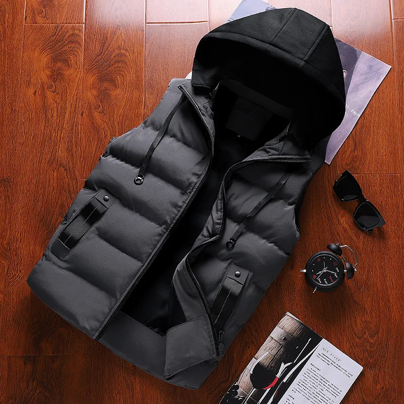 

2019 New Style Korean-style Trend Casual Vest Men Deconstructable Hat Solid Color Waistcoat
