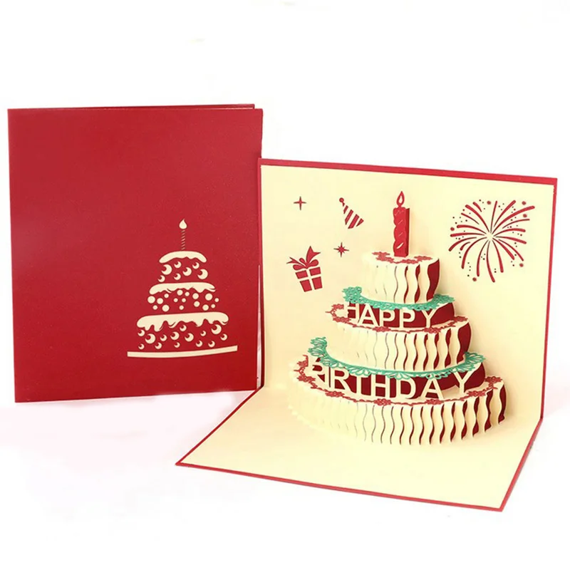 Laser Cut Vintage Happy Birthday Postcard Greeting Gift Cards Blank Paper 3D Handmade Pop Up Invitations Custom With Envelope greeting cards