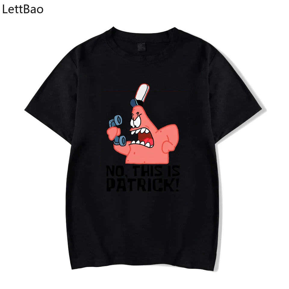 No This Is Patrick Spongebob, Классическая футболка, Забавные футболки, новинка, высокое качество, футболка, Harajuku, интересный стиль, уличная одежда, мужская футболка