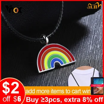 

Vnox Cute Rainbow Pendant for Women Men Stainless Steel Necklaces with 20" Leather Rope Chain Gay & Lesbian LGBT Pride Pendant
