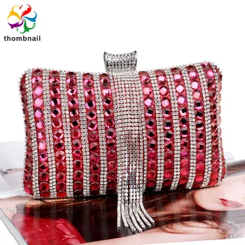

Women Red Crystal Evening Clutch Bag Wedding Party Cocktail Diamond Handbag Club Celebrity Red Purse