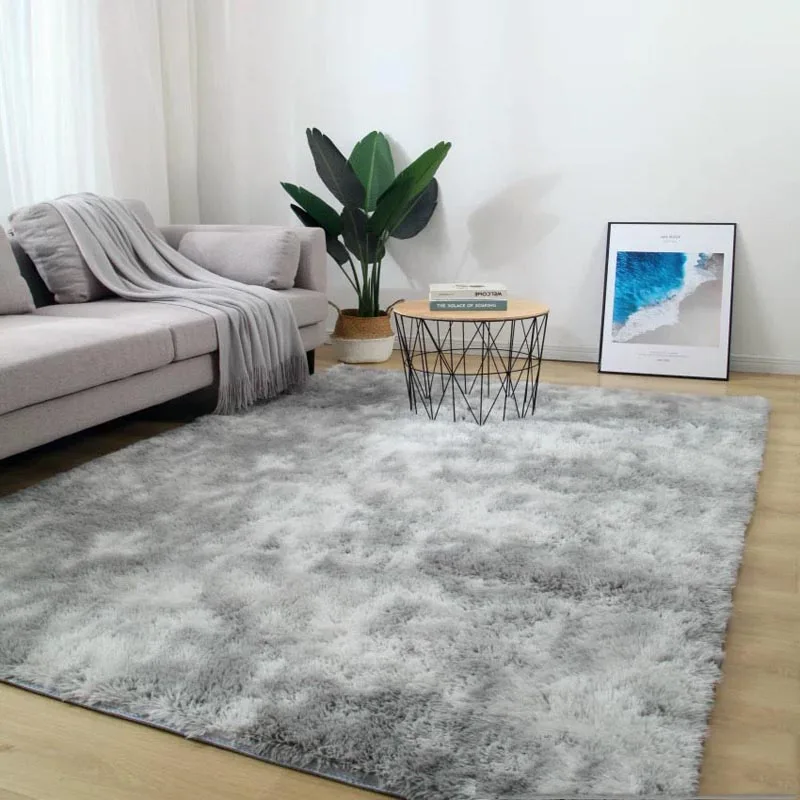 light grey Европейский удлиненном плюше; ковер для Гостиная Спальня нескользящие носки-тапочки для новорожденных коврики моющиеся галстук крашения градиент Цвет ковер домашний декор - Цвет: light grey