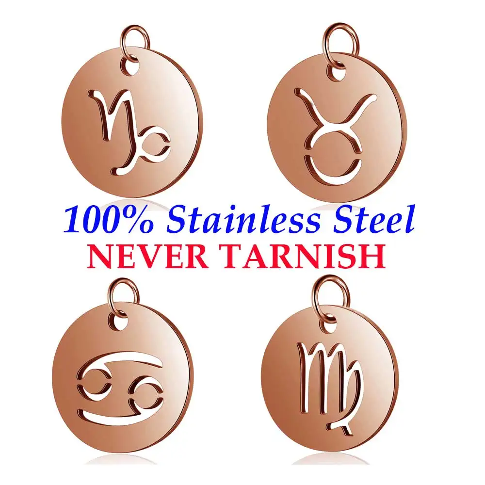 5 Pieces Rose Gold Filled Zodiac Symbol 12 Constellation Charm Wholesale 100% Stainless Steel DIY Jewelry Charms 5 Pieces Rose Gold Filled Zodiac Symbol 12 Constellation Charm Wholesale 100% Stainless Steel DIY Jewelry Charms