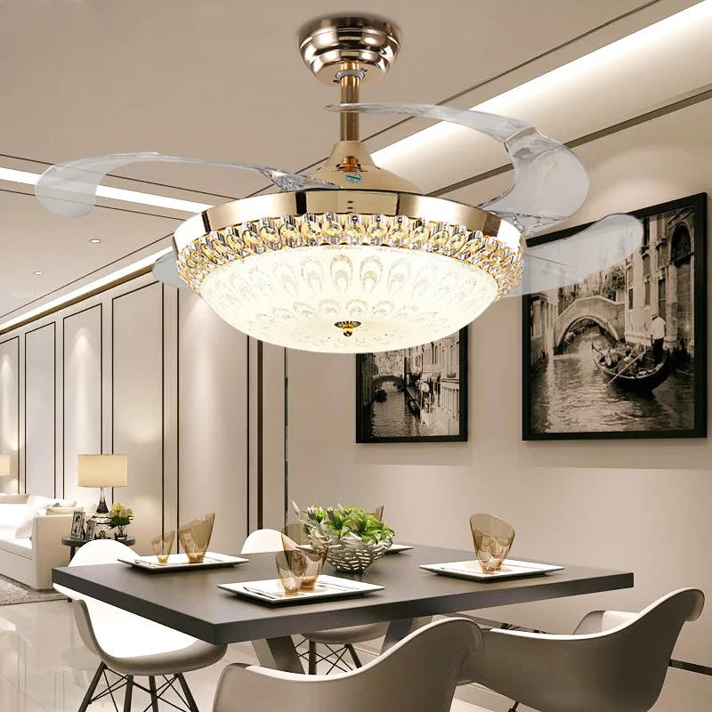 Crystal Gold Ceiling Fans Light 36 42 Inch Fan Led Remote Control Glass