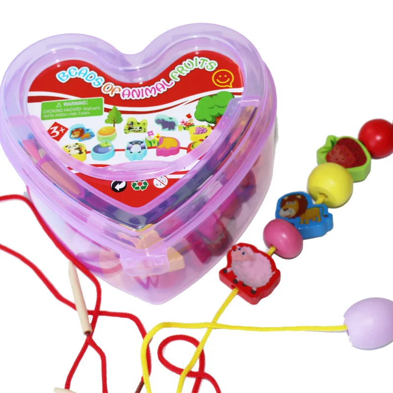 

Wood Children Threading Beads Toy Box Educational Force with Numbers Lettered Animal Building Blocks Beaded Bracelet Sub-Love Sh
