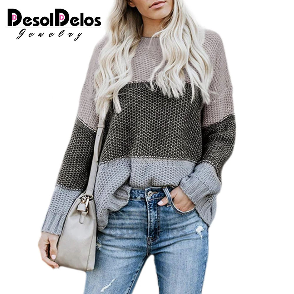 

Autumn Winter Warm Knitted Sweater Women Patchwork Women's Sweaters Pullovers Oversize Colorful Striped Knitting Jumpers Female