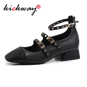 

Women Gladiator Pumps Buckle Strap Metal Decoration Rome Women Casual Shoes Hoof Med Heels Black Vintage 2020 Spring Size 34-40