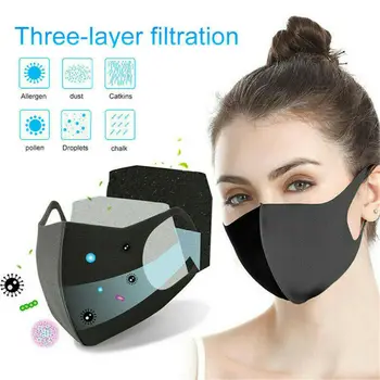 

5pc Black Breathable face mask Anti Pollution Mask Unisex Anti Dust 3D Mouth Cover Mask Filter washable reusable mask