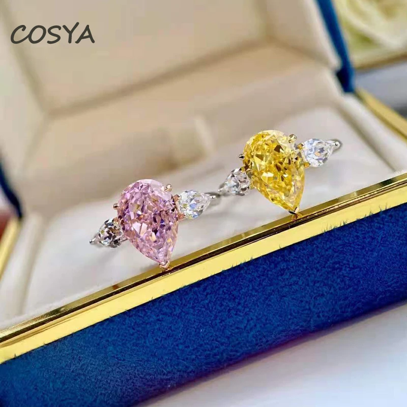 COSYA 100% 925 стерлингового серебра 18K золота с камнями-каплями воды Алмаз 4 карат моды