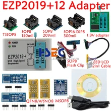 Conjunto de programador, conjunto completo ezp2019 programador de alta velocidade usb spi + 12 adaptador sop8 com clipe de teste sop8/16, adaptador de 1.8v flash de tomada madeira 24 25 eeprom