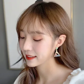 

Korea Japan S925 Pure Silver Irregular Color Earring Girls Personality Triangle Big Earring Women Gift Geometry Accessories