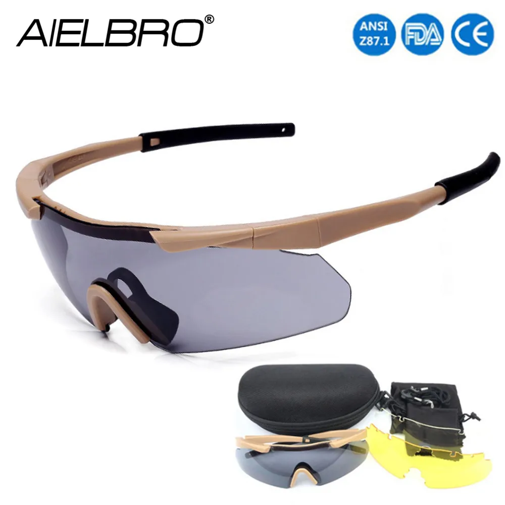 AIELBRO Men Women Shooting Glasses Tactical Eyewear 3 Interchangeable Lenses Outdoor Antifog Safety Glasses With Hard Shell Case