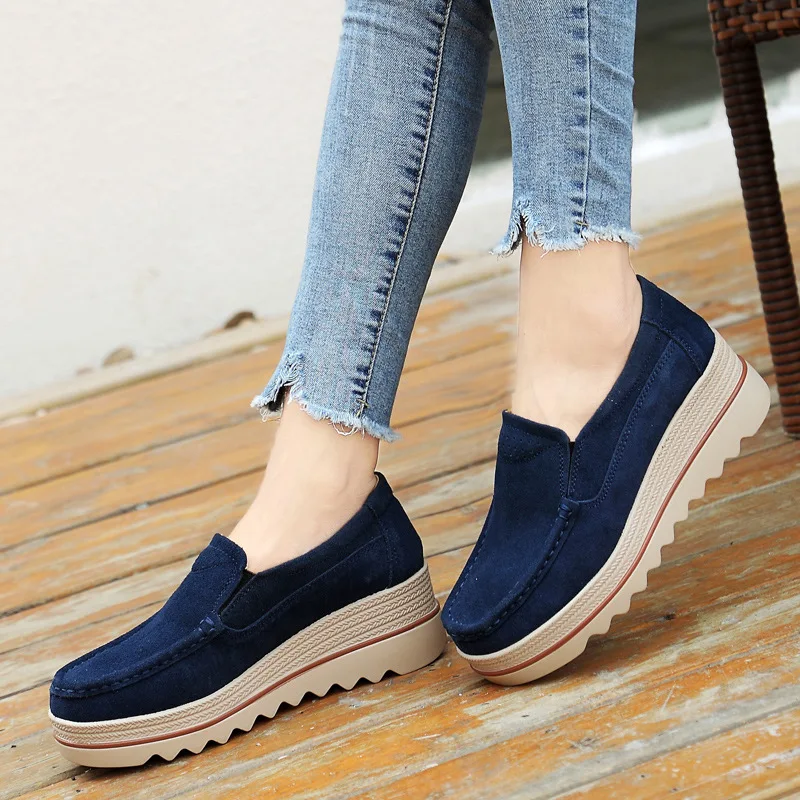 

2019 Spring And Autumn Thick Bottomed Tassels Platform WOMEN'S Shoes Slanted Heel Mom Shoes Flat Genuine Leather Rocking Shoes M