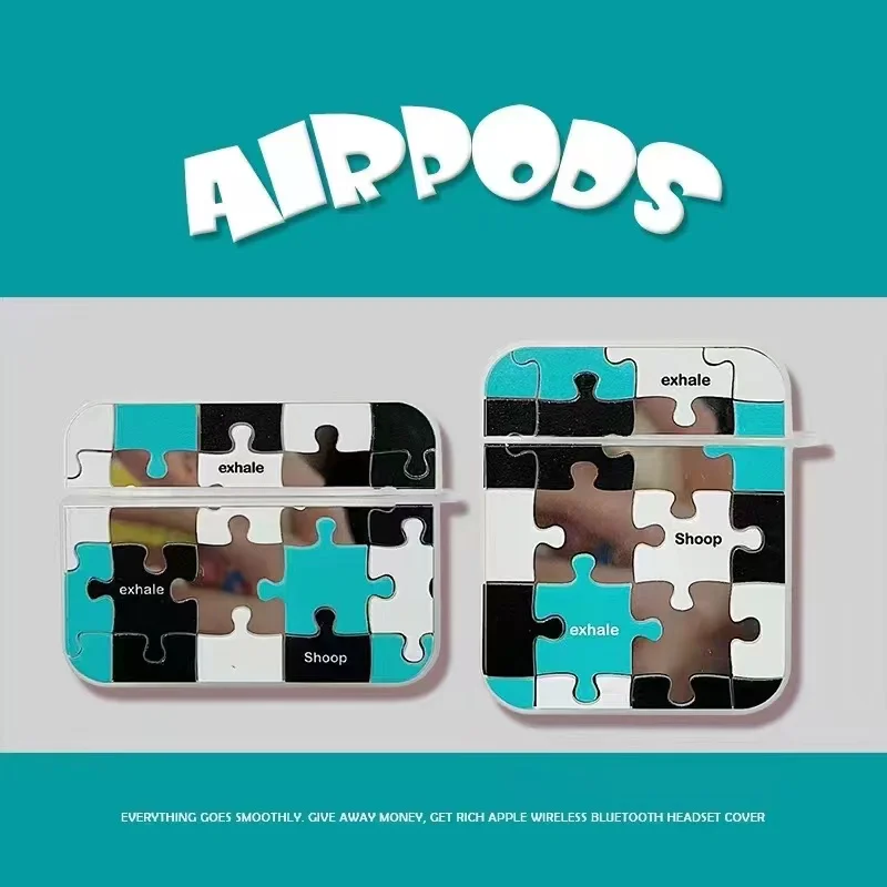TPU Smooth Specular Sky Blue/White Puzzle Earphone Earbuds Case For Airpods 1/2/3 Pro Buy One Get Anti-lost Ring Free | Электроника