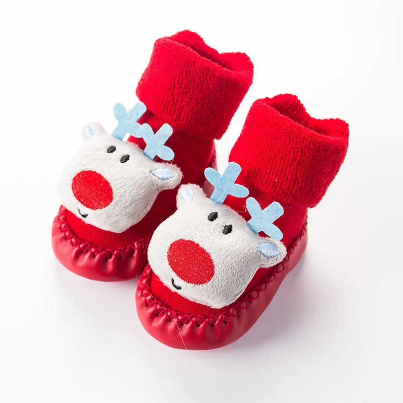 Blue-Deer Детские Рождественские противоскользящие носки-башмачки осенне-зимние детские домашние носки-тапочки с героями мультфильмов подарок для детей, мягкие носки для новорожденных, T0756 - Цвет: Blue-Deer