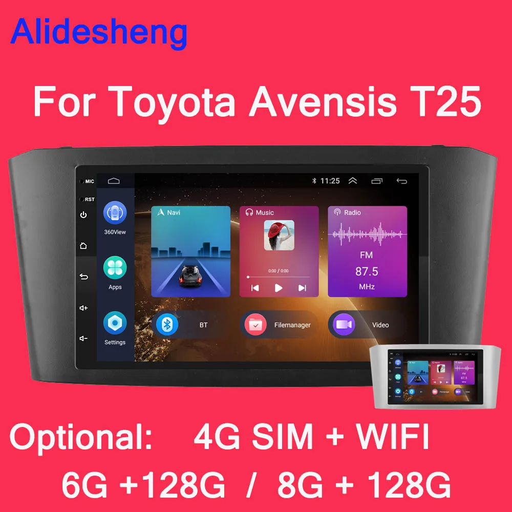 Автомагнитола для Toyota Avensis T25 2002-2008 7 дюймов 4G + 64G Wi-Fi bluetooth android радио мультимедиа