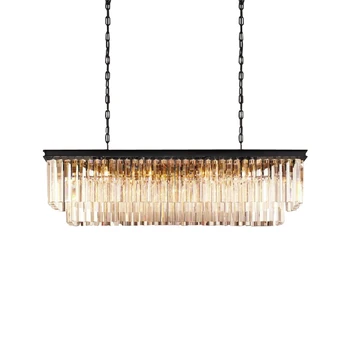 

Large LED Modern Crystal Rectangular Pendant Light Creative Iron E14 Hanging Suspension Lamps for Dining Room Foyer