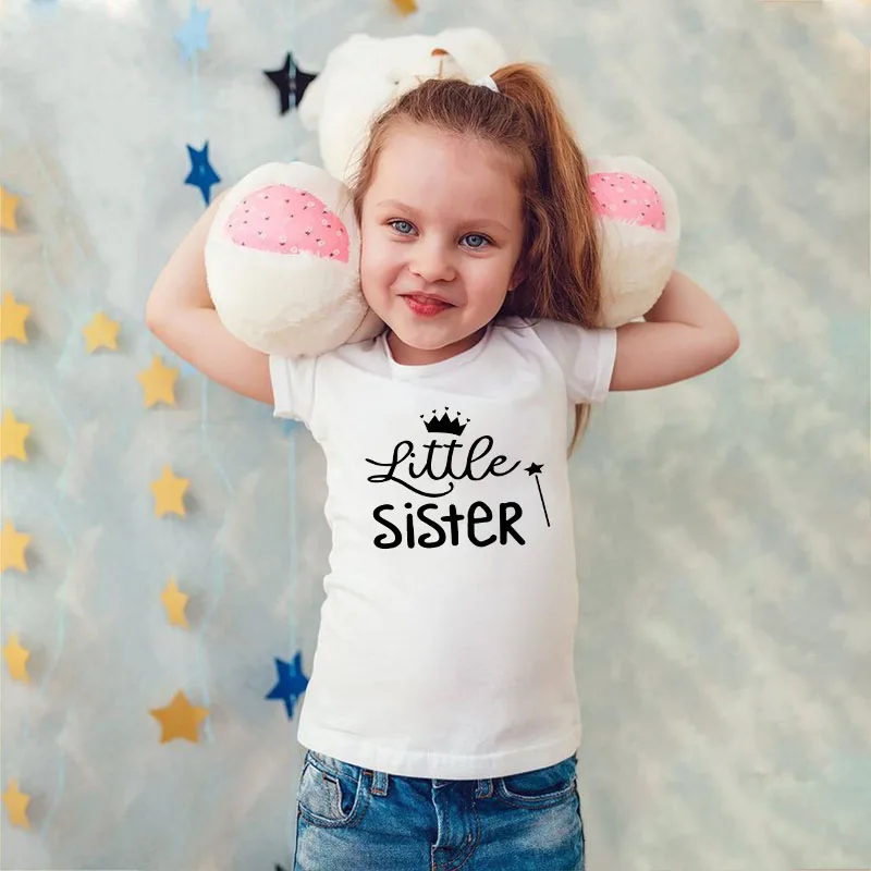 Маленькая сестра футболка детская забавная футболка для девочек футболка с короткими рукавами для маленьких девочек Летняя детская модная футболка
