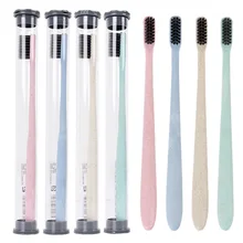 4 шт. зубная щетка с пшеничной соломинкой, бамбуковым углем, одна упаковка, портативная зубная щетка для путешествий, дома, взрослых, с маленькой головкой, Мягкая зубная щетка для волос