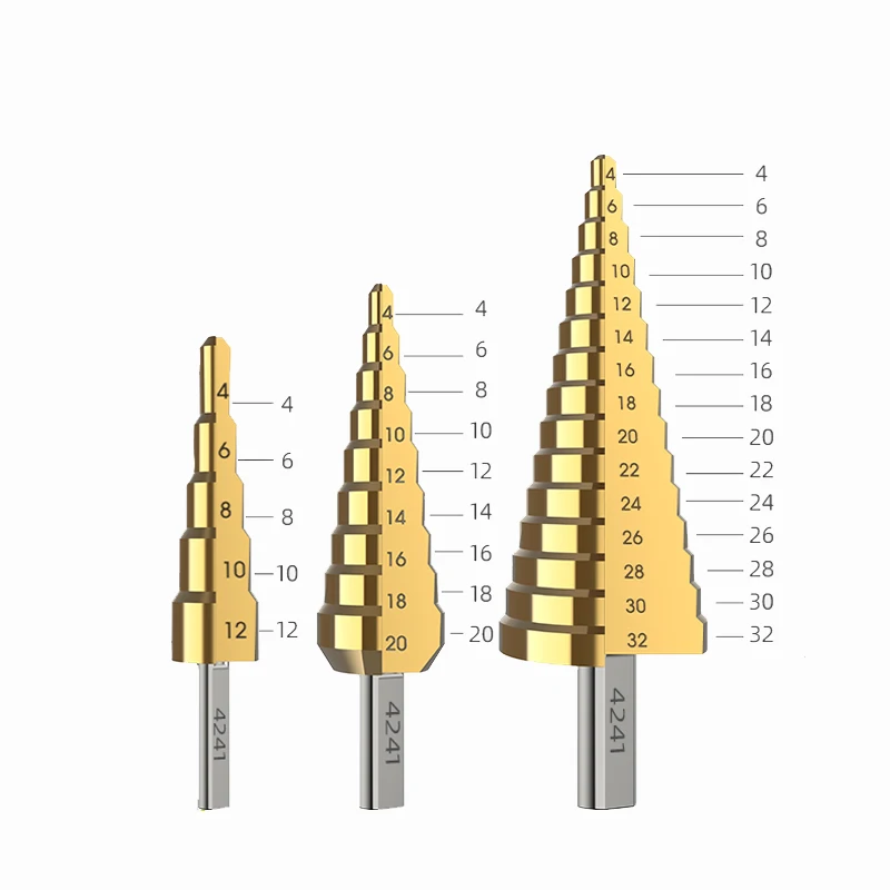 3PC HSS Steel Cone Drill 4-12mm 4-20mm 4-32mm Titanium Step Cone Drill Bit Hole Cutter for Woodworking Wood Metal Drill Bits 3PC HSS Steel Cone Drill 4-12mm 4-20mm 4-32mm Titanium Step Cone Drill Bit Hole Cutter for Woodworking Wood Metal Drill Bits