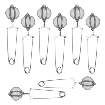 

8 Pcs Ball Shape Tea Strainer, Long-Handled Tea Filter Stainless Steel Steel Mesh Snap Ball for Loose Leaf Teas