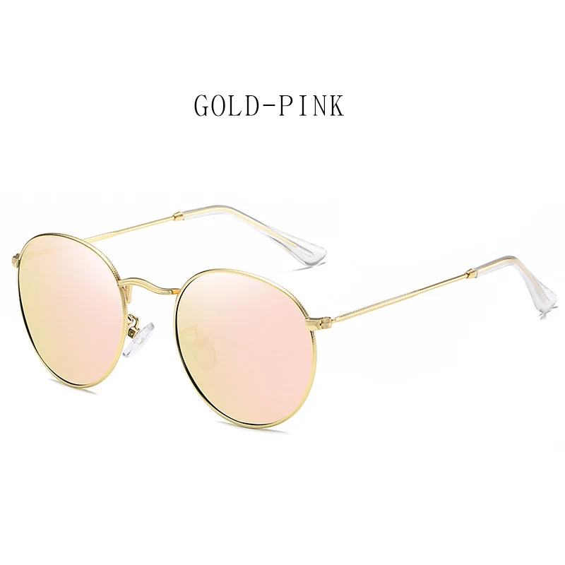 Классические модные круглые солнцезащитные очки для женщин, трендовые зеркальные очки для путешествий, поляризационные мужские очки с антибликовым покрытием - Цвет линз: Gold-Pink