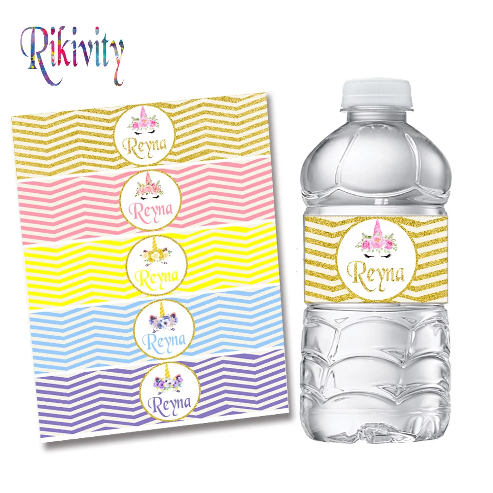 Rikivity 20 персонализированные Единорог бутылки для воды винные этикетки