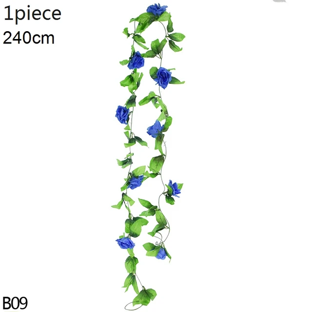 Artificial Flowers Vine Garland Wisteria Silk Artificial Rattan Hanging Flowers Romantic Wedding Arch Decoration Fake Ivy Plants B09-1pcs-royal blue