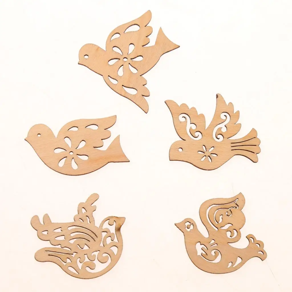 10Pcs Wooden Birds Shapes Wood Pendant Gift Tags Name Card Table Decorations Crafting Wedding Party Decoration