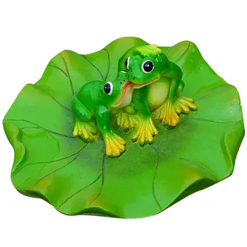 

Cute Resin Statue Fountain Decoration Floating Frog on Lotus Leaf Statue for Fish Pond - Type C