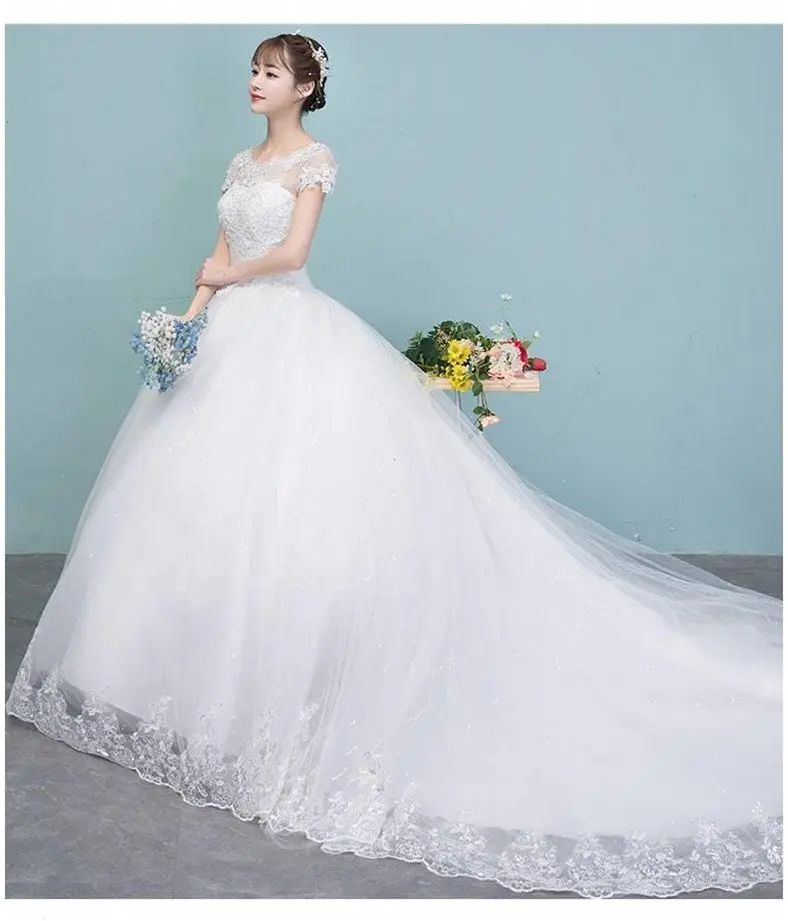 Woman Simple Lace White Wedding Dress