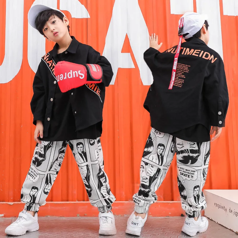 

Children Hip Hop Childrenswear BOY'S Hip Hop Loose-Fit Jeans Coat Autumn Korean-style Children Hiphop Performance Clothing Autum