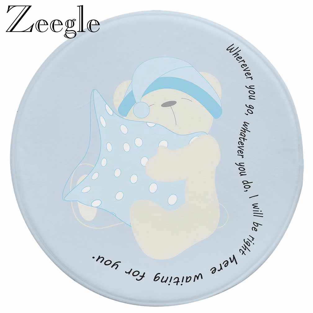 Zeegle Cartoon Round Carpet Flannel Home Decoration Non-slip Floor Mat Office Bedroom Chair Mat Children Bedroom Rugs