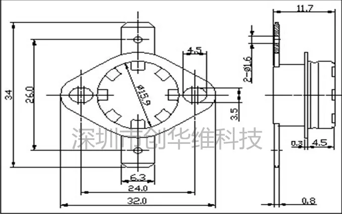 2 шт./KSD301 230 градусов 230C 16A250V нормально закрытое фиксированное кольцо изогнутая ножка переключатель контроля температуры